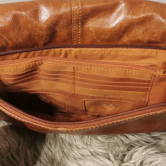 Giani Bernini Cognac Smooth Leather Fold Over Flap Shoulder Bag - Picture 8 of 10